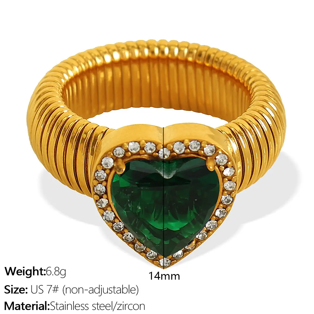 1 Piece Romantic Series Retro Heart Colorful Stainless Steel  Gold Color Zircon Women's Gemstone Rings 